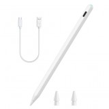 Ezone Stylus Pen érintőképernyős ceruza, iPad tablethez, mágneses tapadás, tölthető, Kör LED-es akku szint jelző, kapacitív, fehér