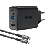 Acefast 2in1 charger GaN 65W USB Type C / USB, adapter HDMI adapter 4K @ 60Hz (set with cable) black (A17 black)