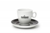 AMIGOS cappuccino csésze fekete logóval és fekete csészealjjal