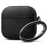 Bluetooth fülhallgató töltőtok tartó, műanyag tok, textil bevonat, vezeték nélküli töltés támogatás, karabiner, Apple AirPods 3 kompatibilis, Spigen Urban Fit, fekete (110341) - Fülhallgató tok