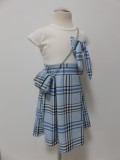 Bm Fehér-kék kockás kislány ruha kistáskával (110)