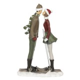 Clayre & EEf Puszit kapó sielő pár karácsonyi dekorfigura, 18x7x27cm