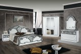 Dima DI Lara hálószoba - fehér-ezüst, 160x200 cm ággyal, 4-ajtós szekrénnyel
