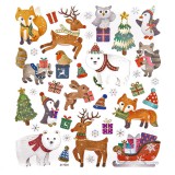 DP CRAFT Karácsonyi matrica, téli állatok ajándékokkal, 15x17cm