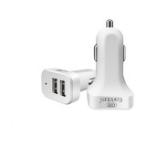 Dupla USB portos autós telefontöltő 2.1A + lightning kábel Earldom ES-131 fehér