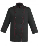 egochef Fekete szakácskabát piros paszpóllal - AIR PLUS