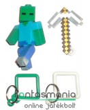 Eredeti, licencelt termék Minecraft - 2db mini figura - Zombi / Zombie figura és Csákány rárakható kulcstartóval,csomagolás nélkül forgalmazott új termék