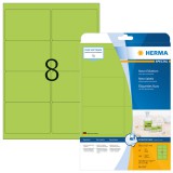 Herma No. 5147 univerzális 99,1 x 67,7 mm méretű, neonzöld színű öntapadó etikett címke A4-es íven - 160 etikett címke / csomag - 20 ív / csomag (Herma 5147)