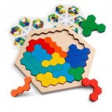 JM Hatszögletű Fából Készült Geometrikus Kirakós Játékok Sakktábla Montessori Játékok Oktatási Intelligencia Játékok 18.5cm