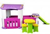 KicsiKocsiBolt Gyermek Kerti játszótér készlet ház asztal csúszda lila 7920