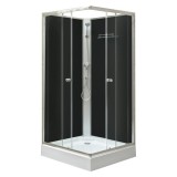 Leziter Polo Black II szögletes fekete hátfalas zuhanykabin, akril zuhanytálcával, 80x80x195 cm-es méretben