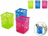 MULTICRAFT Asztali tároló kosár, műanyag, 7,6x7,6x10 cm, szögletes, 3 féle szín