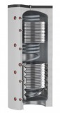 Puffer tartály 3 hőcserélős Cordivari Eco-Combi 1000 liter 1 inox és 2 acél hőcserélővel. Az inox cső a használati melegvíz felmelegítésére szolgál