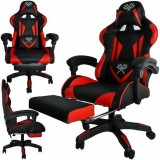 rpr Gamer szék öko-bőr borítással, lábtartóval, 150 kg teherbírással, fekete-piros színben