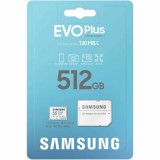 SAMSUNG EVO PLUS MICRO SDXC + ADAPTER 512GB CL10 UHS-I (130 MB/s olvasási sebesség)