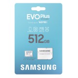 SAMSUNG EVO PLUS MICRO SDXC + ADAPTER 512GB CL10 UHS-I (160 MB/s olvasási sebesség)