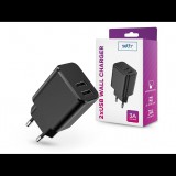 Setty 2xUSB hálózati töltő adapter - Setty USB Wall Charger - 5V/3A - fekete (TF-0144) - Töltők