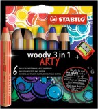 Színes ceruza készlet, kerek, vastag, STABILO Woody ARTY 3 in 1, 6 különböző szín (TST88061)