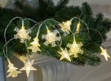 Tracon CHRSTSSTA10WW LED karácsonyi lánc, hópehely,fa, csillag, elemes Timer 6+18h, 10LED, 3000K, 2xAA