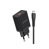 USB portos hálózati töltő 5A Jokade JB022 1 méteres Lightning kábellel fekete