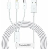 USB töltő- és adatkábel 3in1, USB Type-C, Lightning, microUSB, 150 cm, 3500 mA, törésgátlóval, gyorstöltés, Baseus Superior, CAMLTYS-02, fehér (RS112206) - Adatkábel