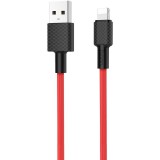 USB töltő- és adatkábel, Lightning, 100 cm, 2000 mA, törésgátlóval, gyorstöltés, karbon minta, Hoco X29 Superior, piros (110011) - Adatkábel