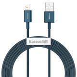 USB töltő- és adatkábel, Lightning, 200 cm, 2400 mA, törésgátlóval, gyorstöltés, PD, Baseus Superior, CALYS-C03, kék (RS122039) - Adatkábel