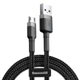 USB töltő- és adatkábel, microUSB, 300 cm, 2000 mA, törésgátlóval, cipőfűző minta, Baseus Cafule, CAMKLF-HG1, fekete/szürke (RS112686) - Adatkábel