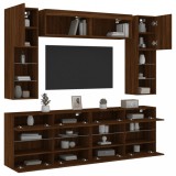 vidaXL 6 db barna tölgy színű falra szerelhető TV-szekrény LED-ekkel