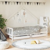 vidaXL Fehér gyerek tömör fenyőfa ágykeret fiókokkal 90 x 200 cm