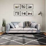 vidaXL Fekete és krém hosszú szálú bozontos modern szőnyeg 200 x 200cm