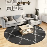 vidaXL Fekete és krém hosszú szálú bozontos modern szőnyeg Ø 240 cm