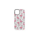 YOOUP Mintás telefontok Flamingó iPhone 13 Pro átlátszó háttérrel fehér kerettel
