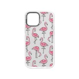 YOOUP Mintás telefontok Flamingó iPhone 13 Pro Max átlátszó háttérrel fehér kerettel