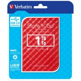 1 TB Verbatim Store `n` Go G2 HDD (2,5", USB 3.0, piros)