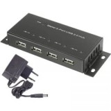 4 portos USB 2.0 hub, fém ház, falra szerelhető, fekete, Renkforce 1610328