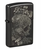 48590 Zippo öngyújtó High Polish Black színben -Koponya gombákkal