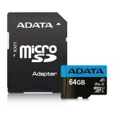 A-Data 64GB microSDXC Premier Class 10 UHS-I V10 A1 + adapterrel AUSDX64GUICL10A1-RA1