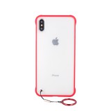 Apple iPhone XS Max, TPU szilikon védőkeret, műanyag hátlap, ujjgyűrűvel, FrameLess, áttetsző/piros (84251) - Telefontok