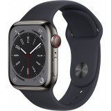 Apple Watch Series 8 Edelstahl Cellular 41mm Graphit (Sportarmband mitternacht) (MNJJ3FD/A) - Okosóra