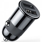 Autós töltő, Szivargyújtós töltő, 15W, 2 x USB aljzat, USB Type-C kábellel, gyorstöltés, Joyroom Mini C-A06, fekete (RS108315) - Autós Töltők