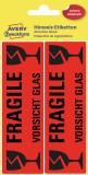 Avery Zweckform No. 3050 figyelemfelhívó 119 x 38 mm méretű, neon piros színű, öntapadó címke, előre megnyomtatott: "Fragile" felirattal - 10 címke / csomag - 5 ív / csomag (Avery 3050)