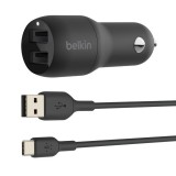 Belkin BoostCharge Dual USB-A Car Charger 24W + USB-A to USB-C Cable Black CCE001BT1MBK