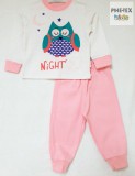Bembi 2 részes lány pizsama szett, rózsaszín, bagoly mintával (PG40)