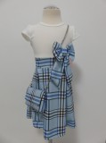 Bm Fehér-kék kockás kislány ruha kistáskával (146/152)