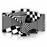 Consalnet Vászonkép 5 darabos, Fekete-fehér kockás,csíkos absztrakt 3D-ben 100x60 cm méretben