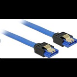 Delock 84976 SATA-kábel 6 Gb/s egyenes csatlakozó, fém rögzítő, kék, 10cm (84976) - SATA kábelek