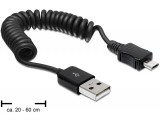 DeLock Cable USB 2.0-A male > USB micro-B male coiled cable 0,6m Black 83162