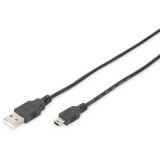 Digitus USB 2.0 Csatlakozókábel [1x USB 2.0 dugó, A típus - 1x USB 2.0 dugó, mini B típus] 1.80 m Fekete Kerek, Kettős árnyékolás (DB-300130-018-S) - Adatkábel