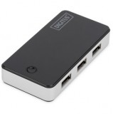 Digitus USB3.0 4 Port Aktív, Tápegységgel, Fekete/Ezüst (DA-70231) - USB Elosztó